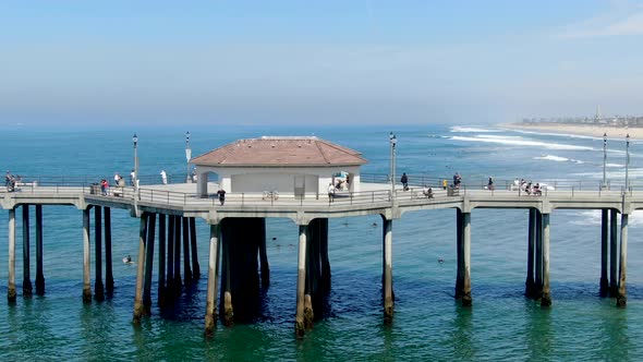 Aerial View of Huntington Pier, Beach and Coastline During Sunny Summer Day