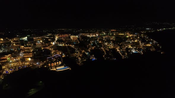 Aerial View of Famous Greek Resort Thira at Night