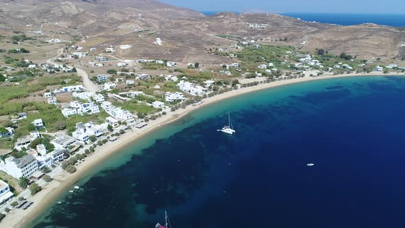 Livadi beach on the island of Serifos in the Cyclades in Greece seen from the