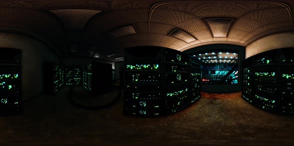 VR360 Futuristic Dark Data Center with Metal and Lights alt