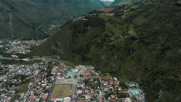 Landscape Of Banos De Agua Santa In Tungurahua Province, Ecuador - aerial panoramic