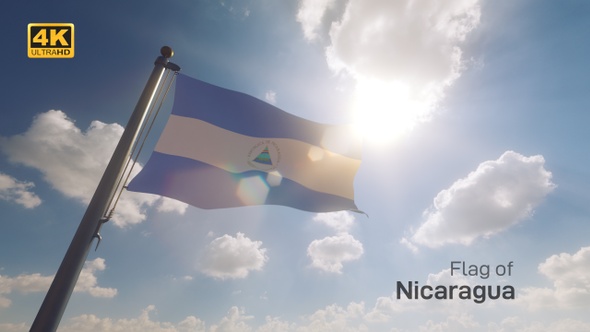 Nicaragua Flag on a Flagpole V2 - 4K