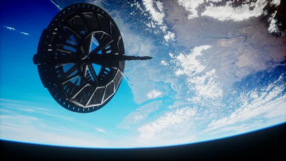 Futuristic Space Satellite Orbiting the Earth alt