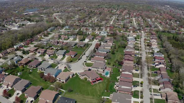 Aerial Drone View of American Suburb at Summertime