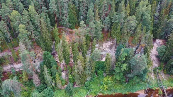 Aerial Shot of the Cliff of Sietiniezis Rock, Latvia, Gauja National Park