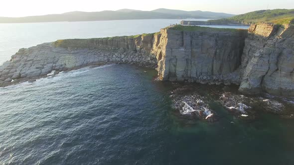 Drone View of a Beautiful Peninsula Tobizina with Vertical Cliffs at Sunset