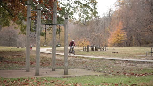 Exercise Course and Bike Path with bicyclist - Rock Creek Park - Washington, DC - Autumn
