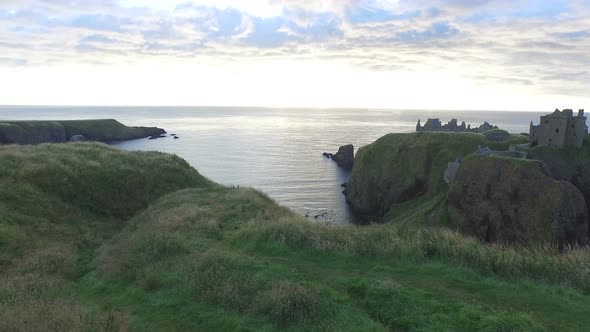 Aerial view of the North sea and Dunnottar Castle