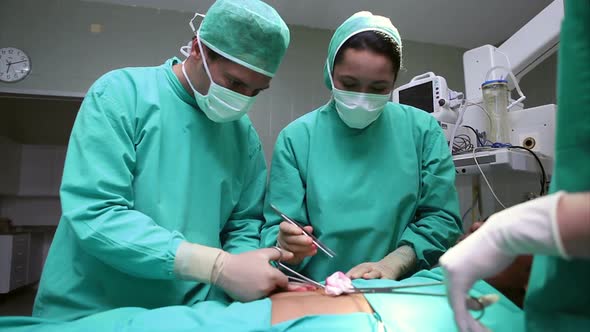 Serious doctors looking at a patient