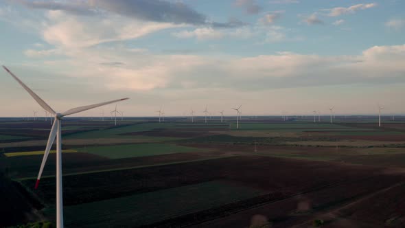 Aerial fly around wind turbines