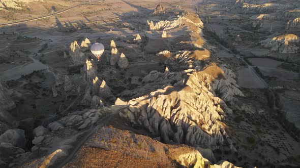 Aerial View Cappadocia Turkey  Balloons Sky