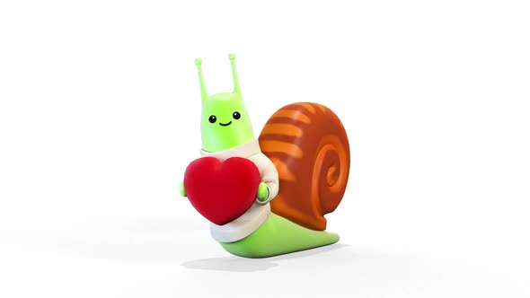 Snail With Heart on White Background