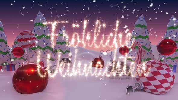 Animation of German Christmas Message written in shiny letter on snowy landscape with Christmas 