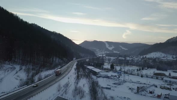 Aerial View of Sunset over Highway