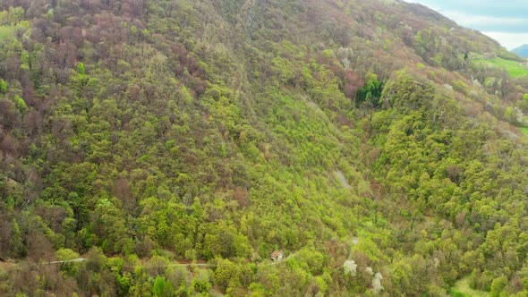 Aerial Video of the Small Town of Pasturo in Lombardy North Italy Showing Mountain Panorama Forest