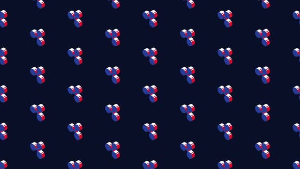 Ripple isometric symbols animated pattern on a dark background. Simple seamless loop