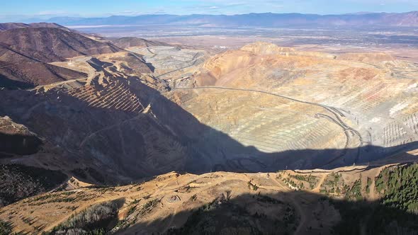 Aerial view of Kennecott Copper Mine in Utah looking towards Salt Lake City