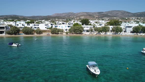 Aliki beach on the island of Naxos in the Cyclades in Greece seen from the sk