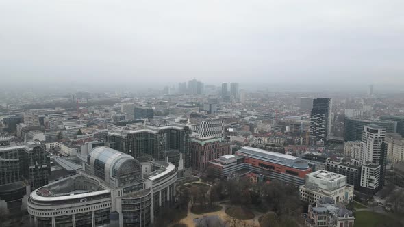 Aerial view of Brussels revealing European Parliament buildings