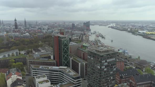 View of Hamburg on a cloudy day with a Drone