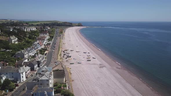 Wide aerial view of the coastline of Budleigh Salterton. Jurassic Coast, East Devon Area of Outstand