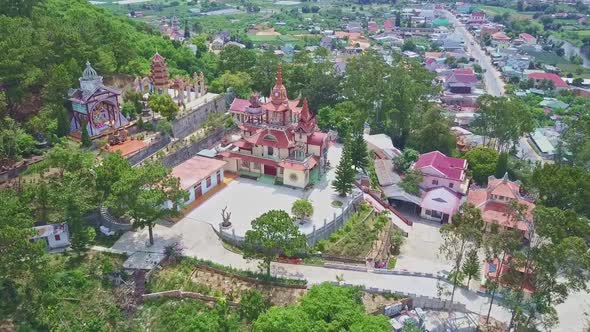 Panoramic View Buddhist Temple Against Nature Landscape alt