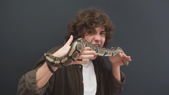 A Snake Crawling on a Man