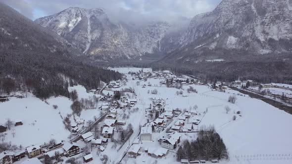 Aerial view of Hallstatt and mountains