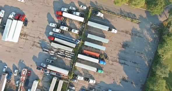 Aerial View of Transportation Station with Truck Stop Near Interstate Highway