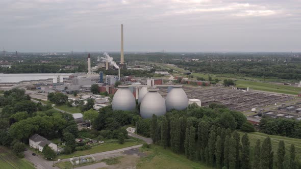 Aerial view of waste water treatment plant, Bottrop Germany