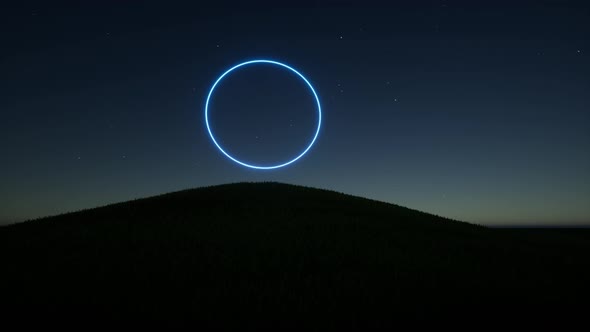 Bright Modern Neon Energy Circle on Night Sky