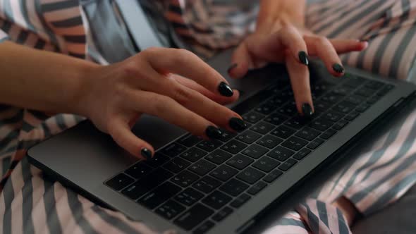 Journalist Hands Using Laptop at Remote Office Closeup