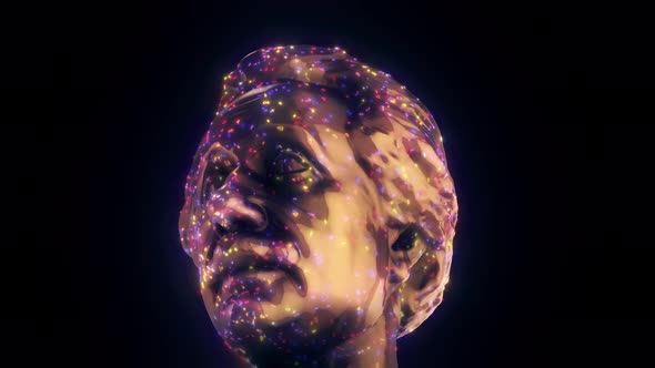 Golden Scientist Bust With Particles 4k