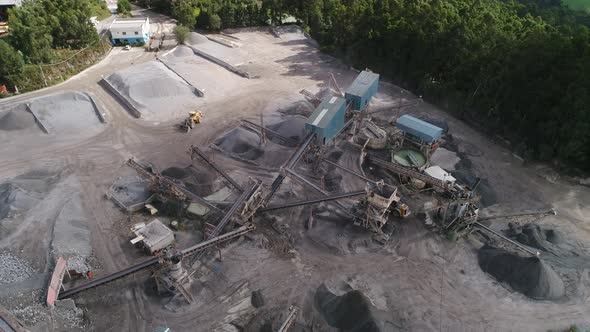 Stationary Granite Crushing Line in the Quarry. Industrial Concept.