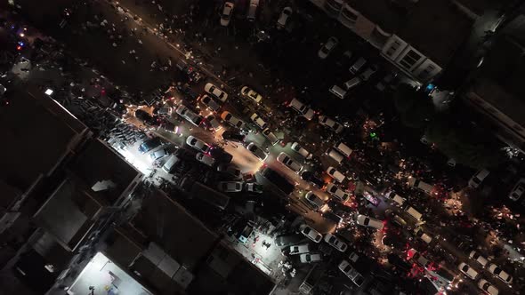 Aerial top shot of huge traffic due to PTI show near Minar E Pakistan.
