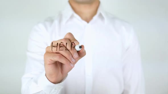 Help Us with Your Donation Man Writing on Glass