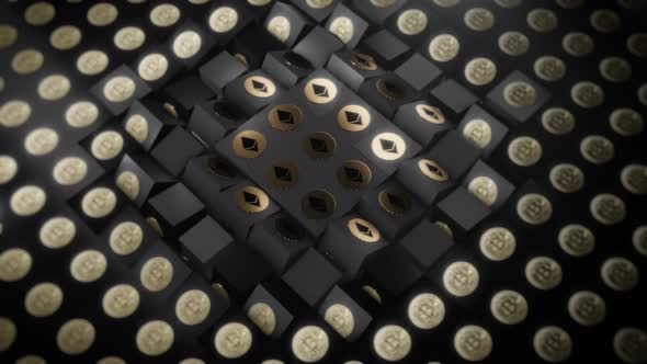 Abstract Cubic Ethereum inside Bitcoin Background alt