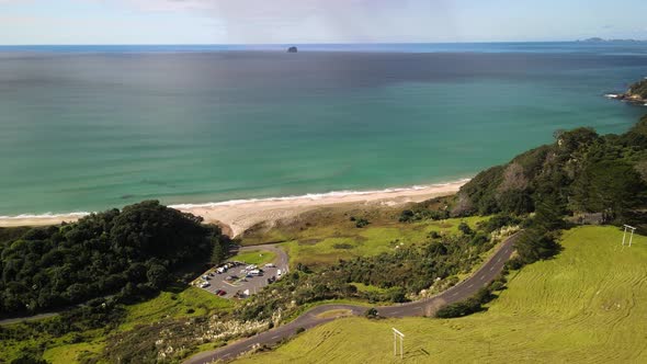Aerial view of New Zealand surf beach