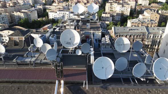 Kyiv, Ukraine: TV Antennas on the Roof of the Building. Aerial