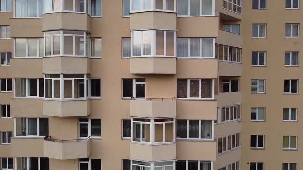 Aerial view of a drone flying over the buildings.