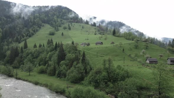 Ukraine, Carpathian Mountains: House in the Mountains Aerial