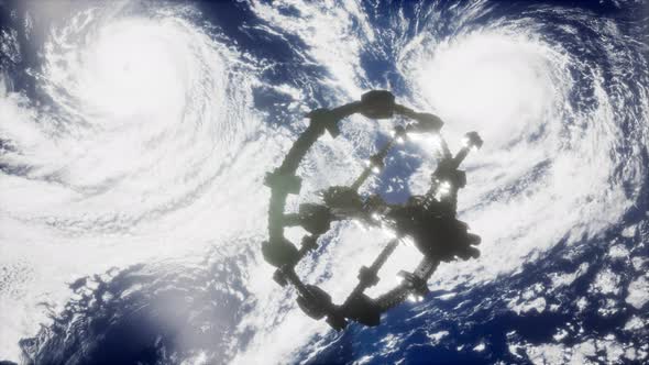 A View of the Earth and a Spaceship. ISS Is Orbiting the Earth alt