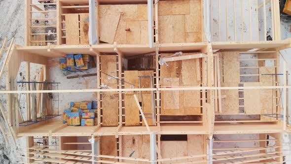 Aerial Shot Wooden Construction of House Roof