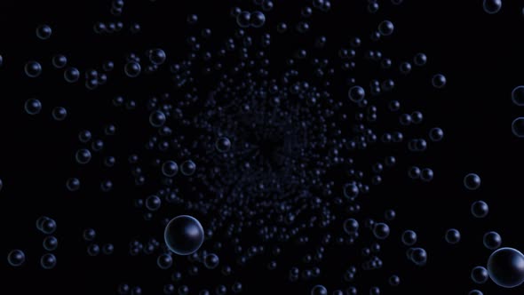 Dark Slow Flying Spheres on Black Background Loop Animation