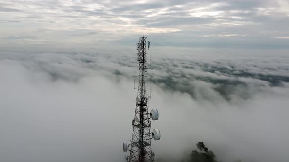 Aerial tracking rotate follow the telecommunications tower