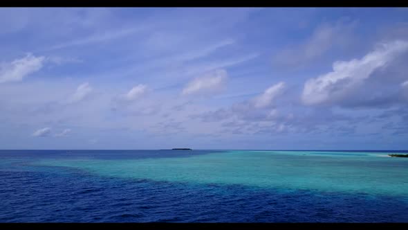 Aerial drone view abstract of exotic bay beach adventure by blue water with white sand background of