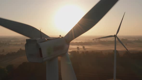 Aerial View on the Windmills for Electric Power