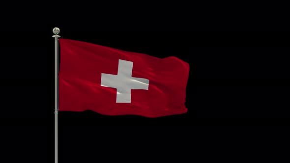 Switzerland Flag Pole Looping  Animation Include Alpha Channel