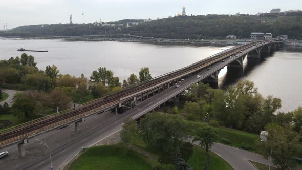 Dnipro River Near Kyiv City, Ukraine Aerial View. Dnieper, Kiev