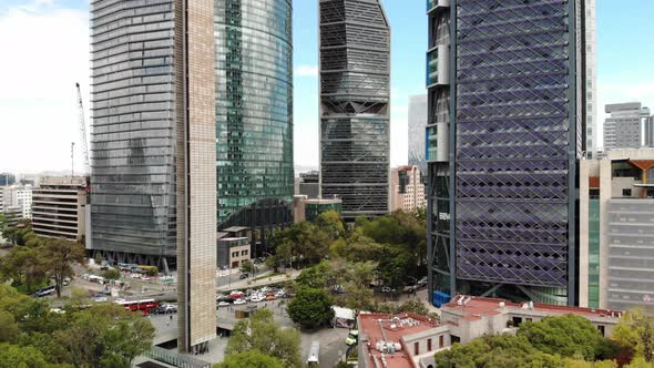 Aerial in Front of the Tallest Skyscrapers of Mexico City